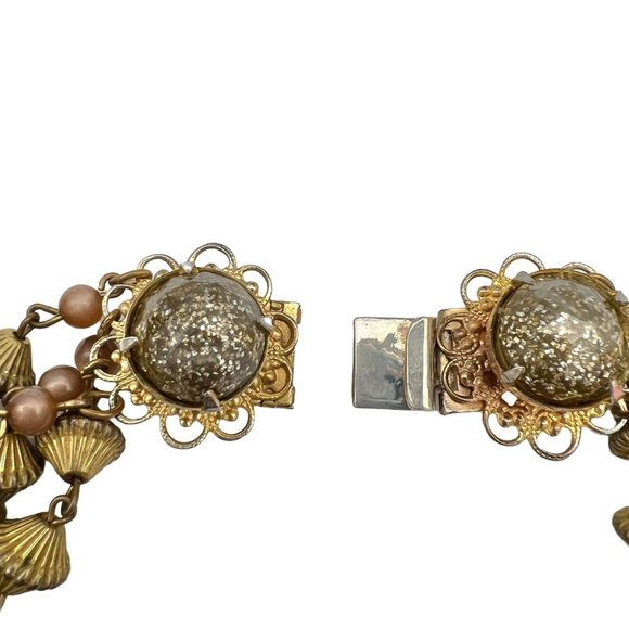 Vintage Goldtone Beaded 4 Strands Necklace Gray and Brown - Picture 4 of 5